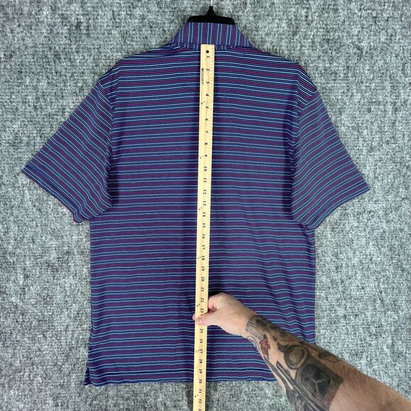 Greg Norman Mens L Blue Short Sleeve Striped ML75 TPC San Antonio Golf Resort - Picture 6 of 7